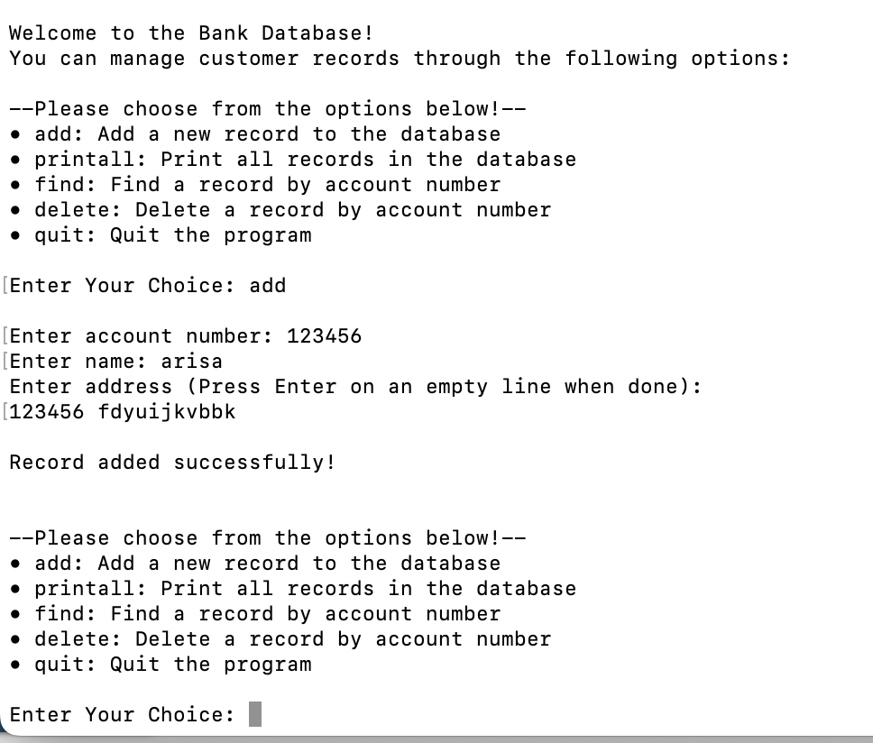 Bank Code Screenshot